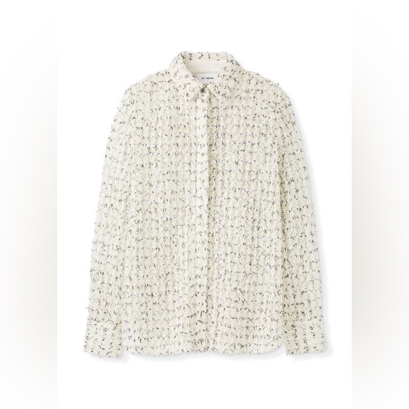 St. John Jackets & Blazers - St. John Cream Boucle Knit Textured Sheer Shirt / Jacket sz 12 old money preppy